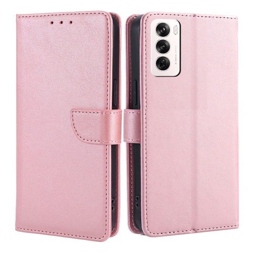 

For OPPO Reno12 5G Global Calf Texture Buckle Flip Leather Phone Case(Rose Gold)