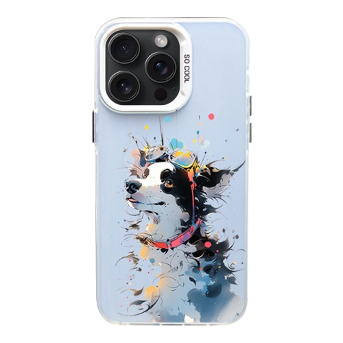 

For iPhone 15 Pro Color Ink Frosted PC+TPU Phone Case(Glasses Dog)