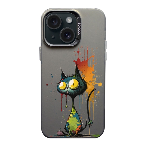 

For iPhone 15 Plus Color Ink Frosted PC+TPU Phone Case(Big Eyed Cat)