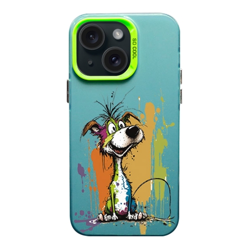 

For iPhone 15 Color Ink Frosted PC+TPU Phone Case(Silly Dog)