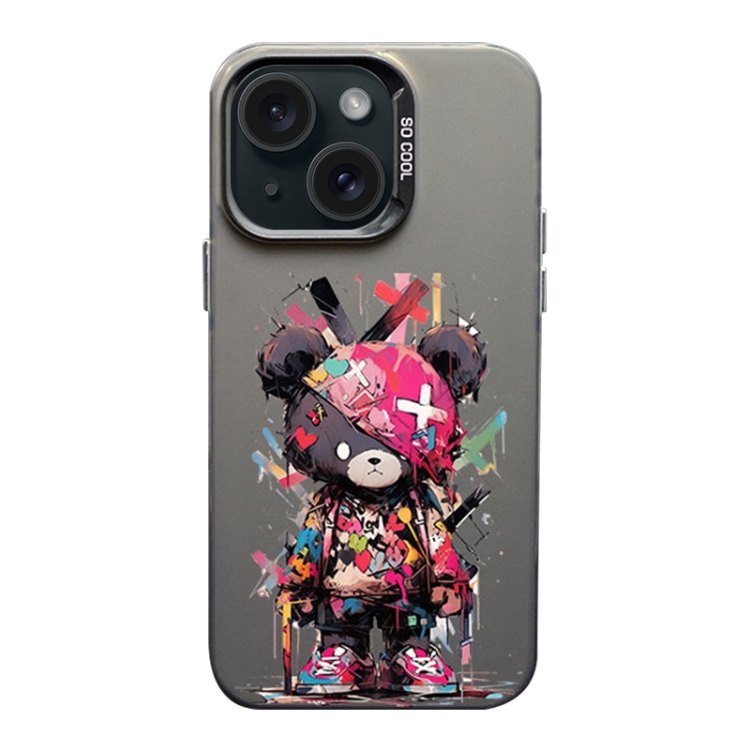

For iPhone 15 Color Ink Frosted PC+TPU Phone Case(Black Bear)