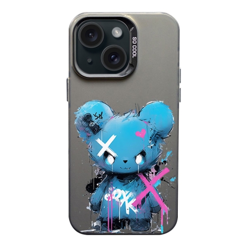 

For iPhone 15 Color Ink Frosted PC+TPU Phone Case(Blue Bear)