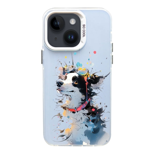 

For iPhone 14 Color Ink Frosted PC+TPU Phone Case(Glasses Dog)