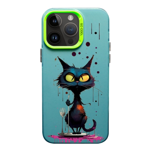 

For iPhone 14 Pro Color Ink Frosted PC+TPU Phone Case(Black Cat)