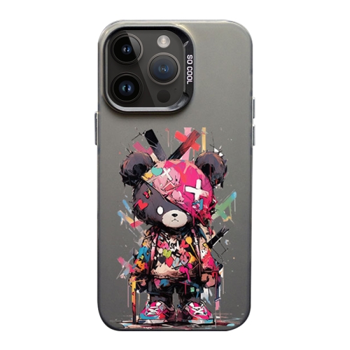 

For iPhone 14 Pro Color Ink Frosted PC+TPU Phone Case(Black Bear)