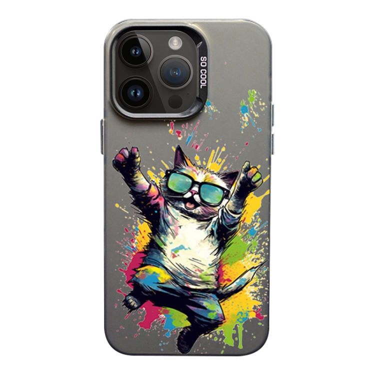 

For iPhone 14 Pro Color Ink Frosted PC+TPU Phone Case(Glasses Cat)
