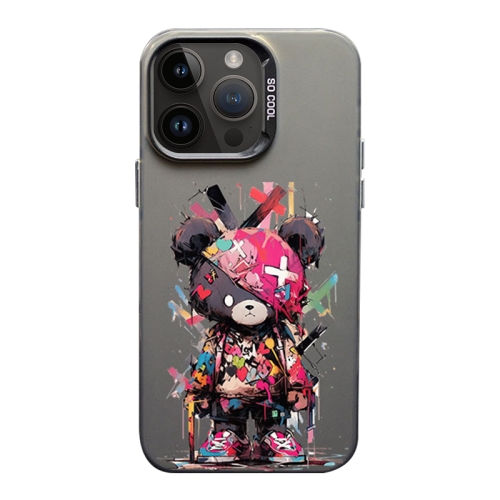 

For iPhone 14 Pro Max Color Ink Frosted PC+TPU Phone Case(Black Bear)