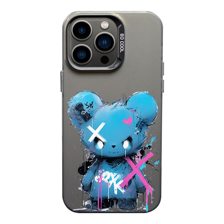 

For iPhone 13 Pro Color Ink Frosted PC+TPU Phone Case(Blue Bear)