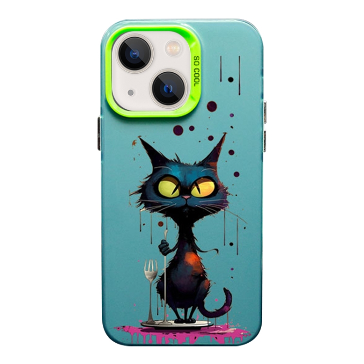 

For iPhone 13 Color Ink Frosted PC+TPU Phone Case(Black Cat)