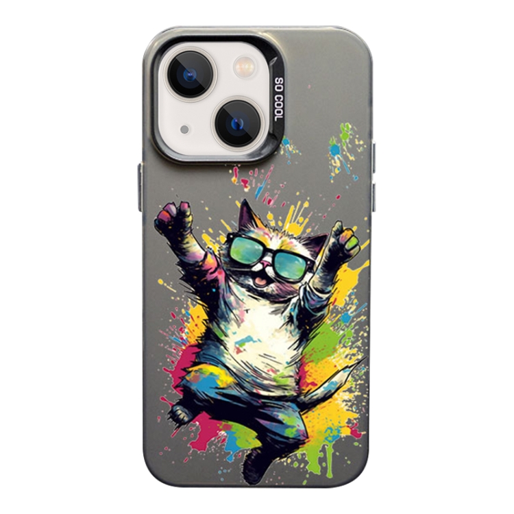 

For iPhone 13 Color Ink Frosted PC+TPU Phone Case(Glasses Cat)