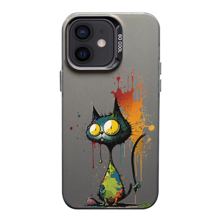 

For iPhone 12 Color Ink Frosted PC+TPU Phone Case(Big Eyed Cat)