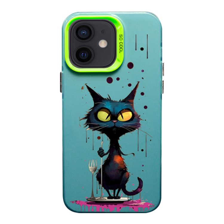 

For iPhone 12 Color Ink Frosted PC+TPU Phone Case(Black Cat)