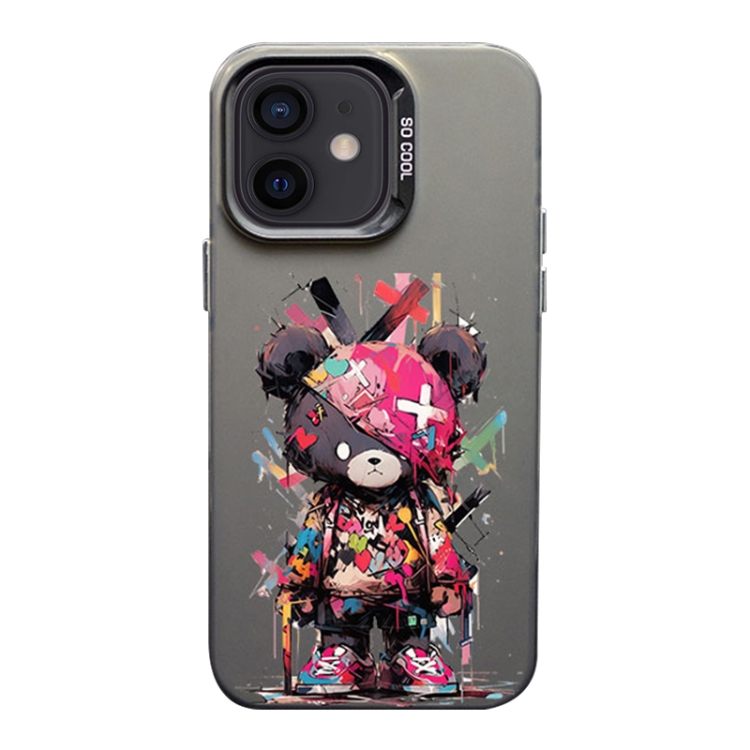 

For iPhone 12 Color Ink Frosted PC+TPU Phone Case(Black Bear)
