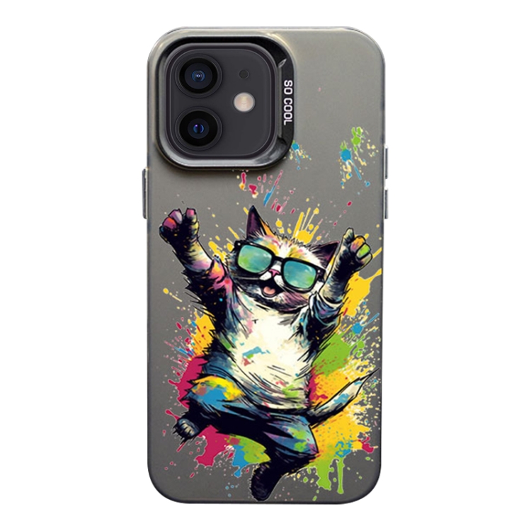 

For iPhone 12 Color Ink Frosted PC+TPU Phone Case(Glasses Cat)