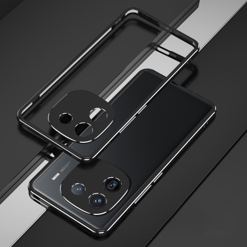

For vivo iQOO 12 Aurora Series Lens Protector + Metal Frame Phone Case(Black Silver)