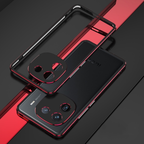 

For vivo iQOO 12 Aurora Series Lens Protector + Metal Frame Phone Case(Black Red)