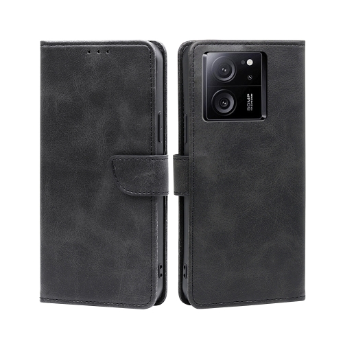 For Xiaomi Redmi K60 Ultra Calf Texture Buckle Flip Leather Phone Case(Black) for xiaomi redmi note 13 pro carbon fiber texture flip holder leather phone case brown