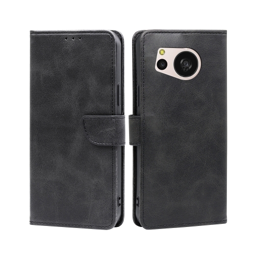 

For Sharp Aquos Sense 8 SHG11 / SH-54D Calf Texture Buckle Flip Leather Phone Case(Black)