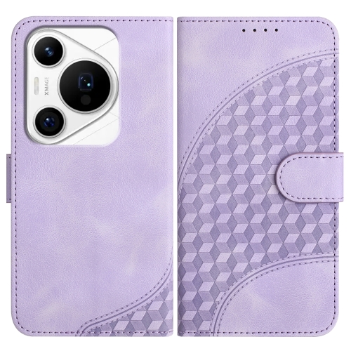 For Huawei Pura 70 Pro/70 Pro+ YX0060 Elephant Head Embossed Phone Leather Case with Lanyard(Light Purple) 3pcs double sided clip card stand message clip tag double head memo clip