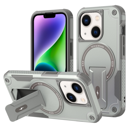 

For iPhone 14 Plus Armor Magsafe Holder PC Hybrid TPU Phone Case(Grey)