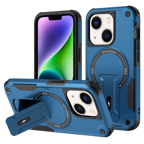 

For iPhone 14 Armor Magsafe Holder PC Hybrid TPU Phone Case(Dark Blue)