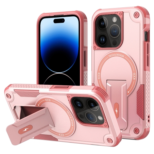 

For iPhone 14 Pro Armor Magsafe Holder PC Hybrid TPU Phone Case(Pink)