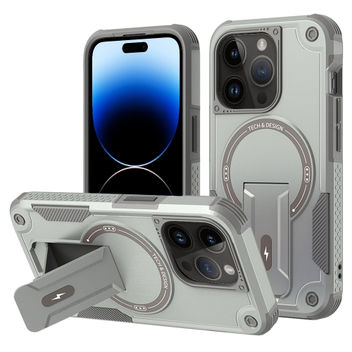 

For iPhone 14 Pro Max MagSafe Holder Armor PC Hybrid TPU Phone Case(Grey)