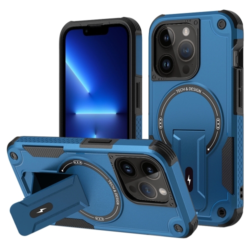 

For iPhone 13 Pro MagSafe Holder Armor PC Hybrid TPU Phone Case(Dark Blue)