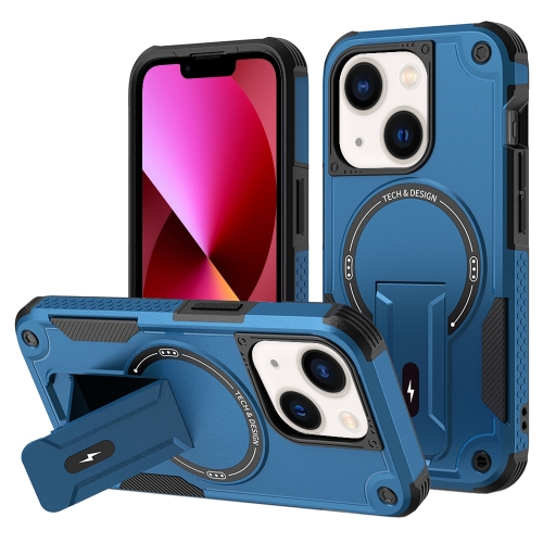 

For iPhone 13 Armor Magsafe Holder PC Hybrid TPU Phone Case(Dark Blue)