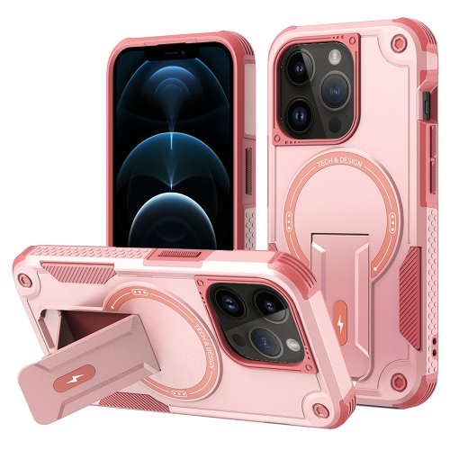 

For iPhone 12 Pro Max MagSafe Holder Armor PC Hybrid TPU Phone Case(Pink)