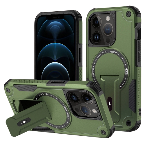 

For iPhone 12 Pro Max MagSafe Holder Armor PC Hybrid TPU Phone Case(Army Green)