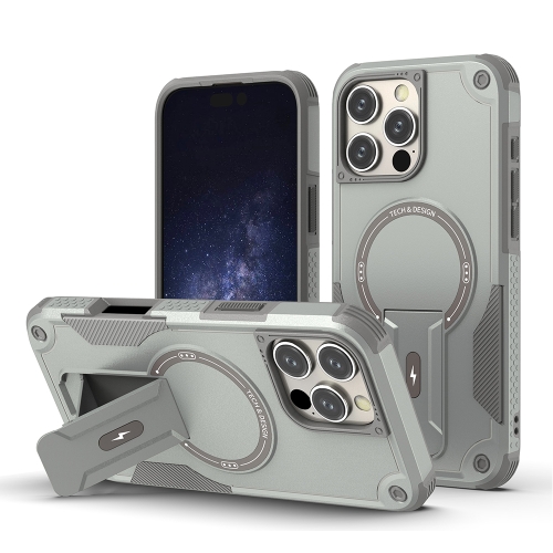 

For iPhone 16 Pro Max Armor Magsafe Holder PC Hybrid TPU Phone Case(Grey)