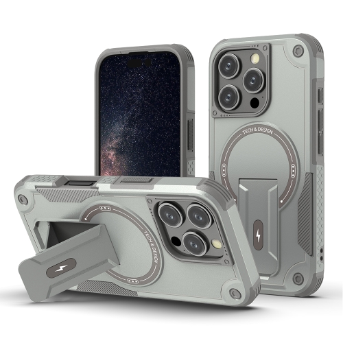 

For iPhone 16 Pro Armor Magsafe Holder PC Hybrid TPU Phone Case(Grey)