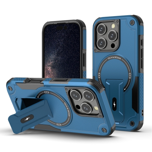 

For iPhone 16 Pro Armor Magsafe Holder PC Hybrid TPU Phone Case(Dark Blue)