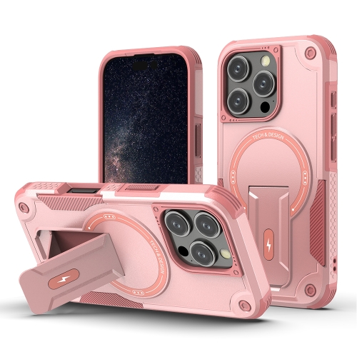 

For iPhone 16 Pro Armor Magsafe Holder PC Hybrid TPU Phone Case(Pink)