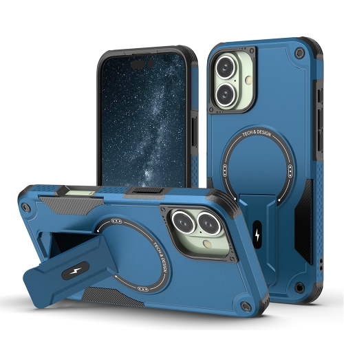 

For iPhone 16 Plus Armor Magsafe Holder PC Hybrid TPU Phone Case(Dark Blue)