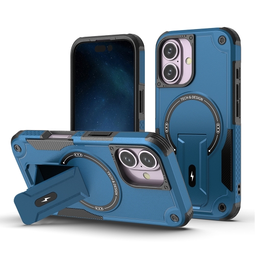 

For iPhone 16 Armor Magsafe Holder PC Hybrid TPU Phone Case(Dark Blue)