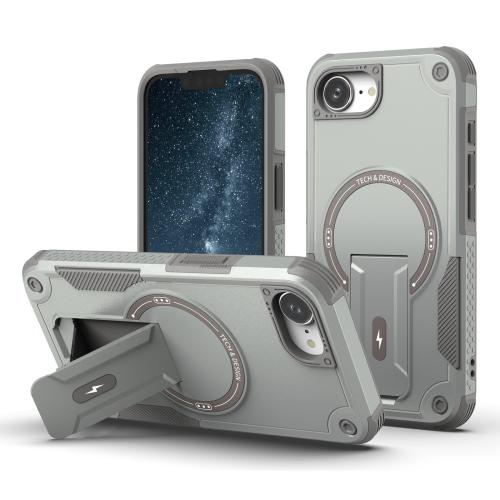 

For iPhone 16e Armor Magsafe Holder PC Hybrid TPU Phone Case(Grey)