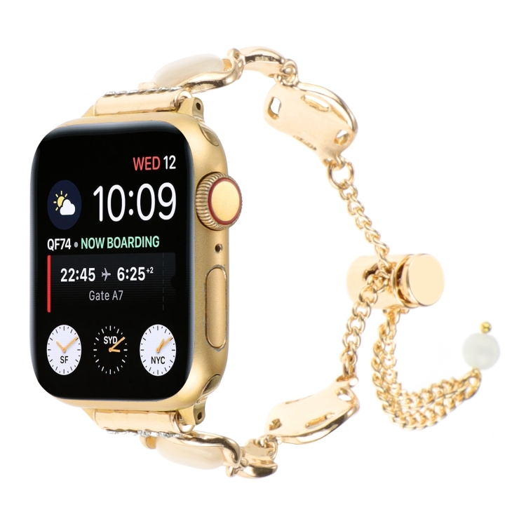 For Apple Watch Series 45mm Shell Metal Chain Bracelet Watch