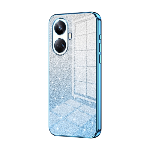 

For Realme 10 Pro+ Gradient Glitter Powder Electroplated Phone Case(Blue)