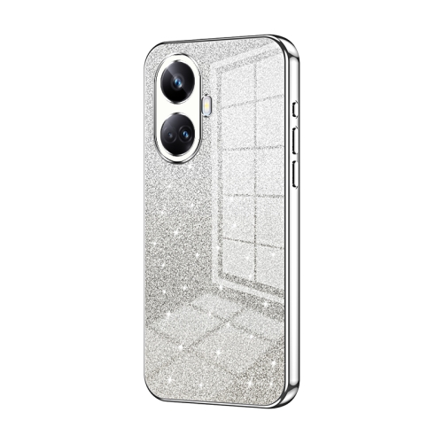 

For Realme 10 Pro+ Gradient Glitter Powder Electroplated Phone Case(Silver)