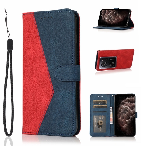 For Xiaomi 13T Dual-color Stitching Leather Phone Case(Red Blue) kawaii candy color a5 pu leather kpop photocards collect book photo cards album storage book school stationery