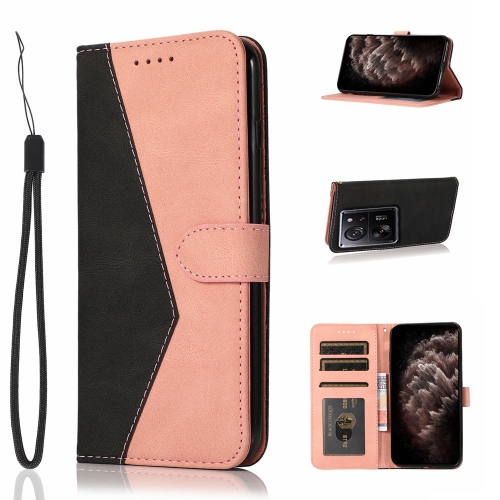 

For Xiaomi 13T Dual-color Stitching Leather Phone Case(Black Rose Gold)