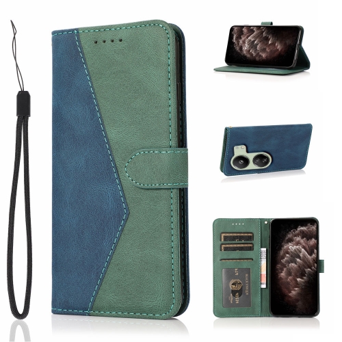 For Xiaomi Redmi 13C 4G Dual-color Stitching Leather Phone Case(Blue Green)