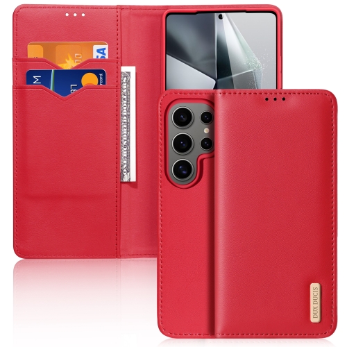 

For Samsung Galaxy S25 Ultra 5G DUX DUCIS Hivo Series Cowhide + PU + TPU Flip Phone Case(Red)