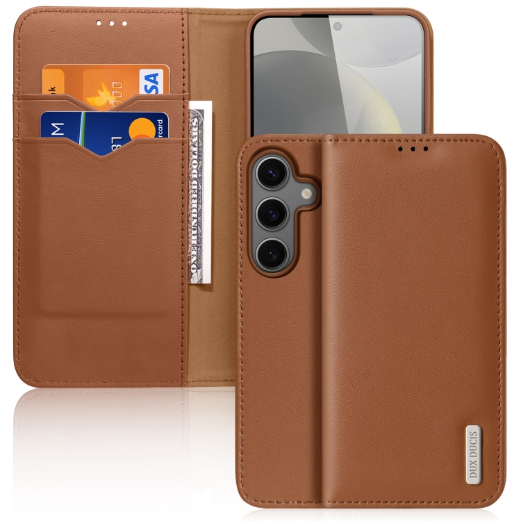 

For Samsung Galaxy S25 5G DUX DUCIS Hivo Series Cowhide + PU + TPU Flip Phone Case(Brown)