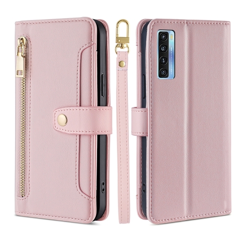 

For TCL 20s / 20 5G / 20L / 20L+ Lite Sheep Texture Cross-body Zipper Wallet Leather Phone Case(Pink)