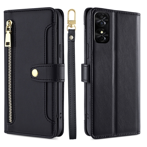 

For TCL 50 SE 4G Lite Sheep Texture Cross-body Zipper Wallet Leather Phone Case(Black)