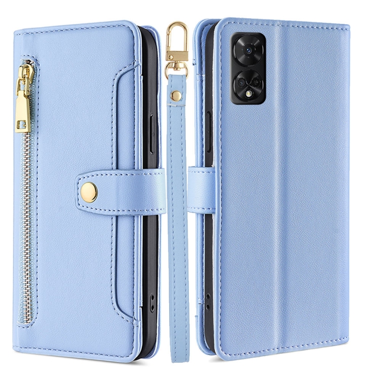 

For TCL 50 5G Sheep Texture Cross-body Zipper Wallet Leather Phone Case(Blue)