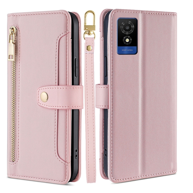 

For TCL 501 4G Sheep Texture Cross-body Zipper Wallet Leather Phone Case(Pink)